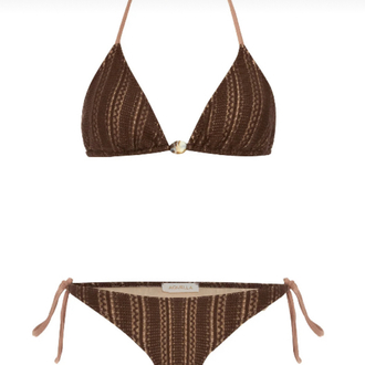 Boncuk aksesuarlıkahve triko bikini takımı