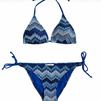 Desenli mavi triko bikini takımı