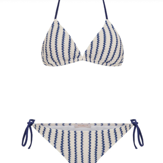 Lacivert çizgili ekru triko bikini takımı
