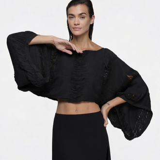 Siyah boho dokuma bluz 9029