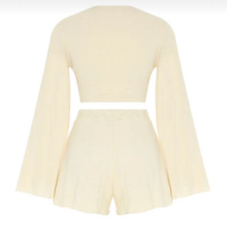 Dokulu desenli Crop Top-Şort takım