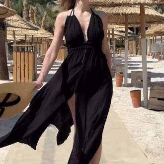 Müslin maxi elbise siyah 3530