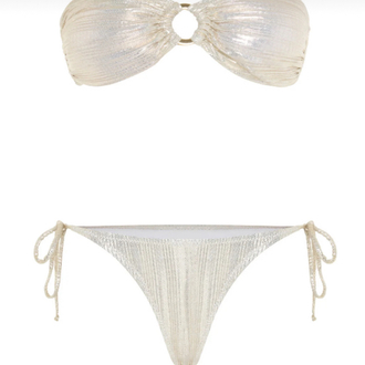 Tokalı piliseli gold parlak straplez bikini takımı
