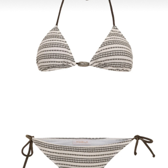 Taş aksesuarlı haki çizgili bikini takımı