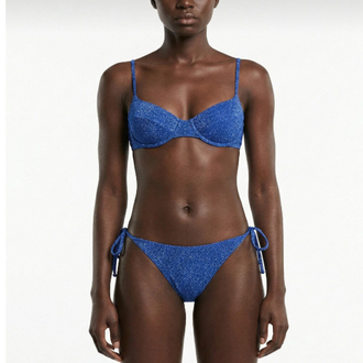 Balenli saks mavi lurex bikini takımı