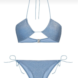 Halter yaka lurex mavi bikini takımı