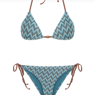 Triko desenli mavi bikini takımı