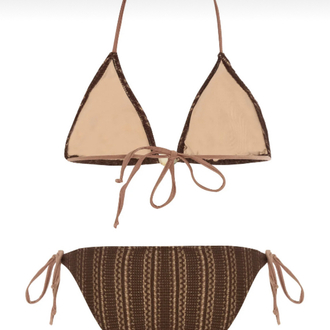 Boncuk aksesuarlıkahve triko bikini takımı