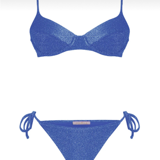 Balenli saks mavi lurex bikini takımı