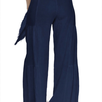 Müslin crop pantolon takım lacivert 5245-6236