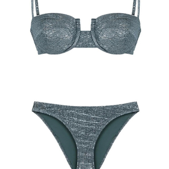Balenli parlak yeşil bikini takımı