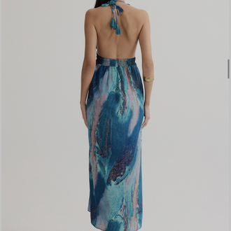 Hera blue ipek maxi elbise LD3866