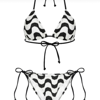 Triko siyah-beyaz desenli bikini takimi