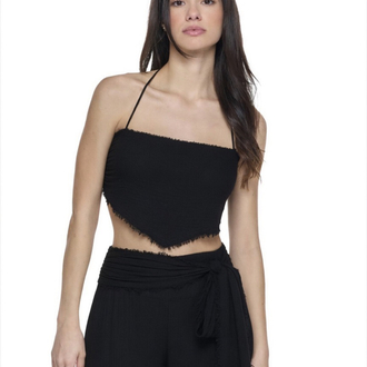 Müslin crop pantolon siyah takım 6236-5245