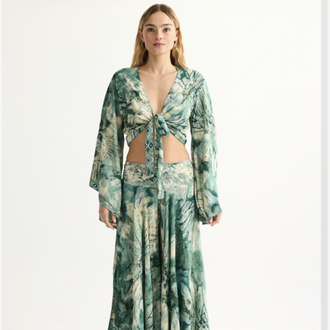 Ocean green ipek pantolon crop set