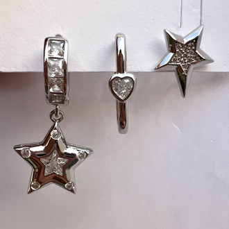 Üçlü set star heart küpe