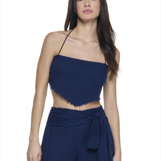 Müslin crop pantolon takım lacivert 5245-6236