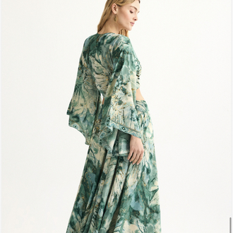 Ocean green ipek pantolon crop set