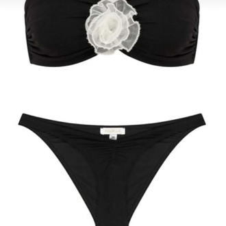 Çiçek detaylı straplez siyah bikini takımı