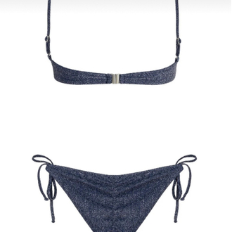 Balenli büzgülü lacivert lurex bikini takımı