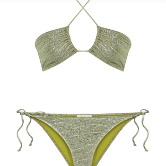 Halter yaka yağ yeşili parlak bikini takımı