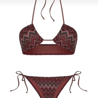 Hakter yaka bordo zigzaglı bikini takımı