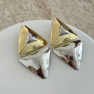 Gold silver üçgen küpe