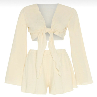 Dokulu desenli Crop Top-Şort takım