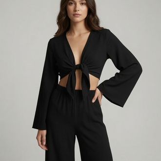 Crop pantolon takım siyah