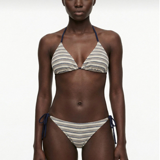 Triko desenli üçgen bikini takımı