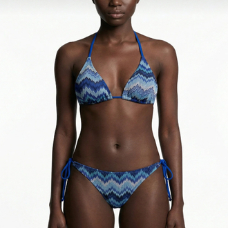 Desenli mavi triko bikini takımı