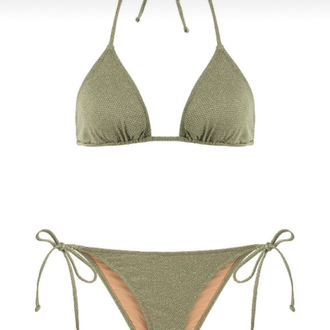 Dokulu gold simli haki bikini takımı 