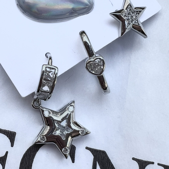 Üçlü set star heart küpe