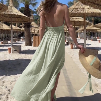Müslin maxi elbise sea green 3530