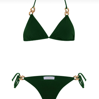 Zincir aksesuarlı koyu yeşil bikini takımı