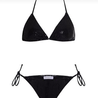 Dokulu pullu parlak siyah bikini takımı