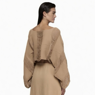Bej dokuma boho bluz 9029