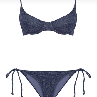 Balenli büzgülü lacivert lurex bikini takımı