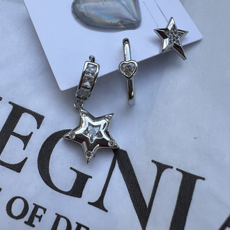 Üçlü set star heart küpe