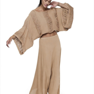 Bej dokuma boho bluz 9029