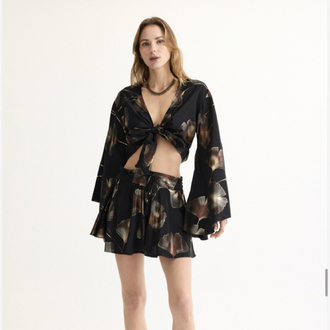 Velora Black Takım crop şort etek