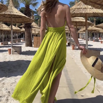 Müslin maxi elbise golden olive 3530