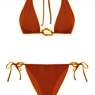 Aksesuarlı kiremit rengi bikini takımı