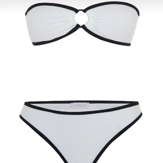 Fitilli beyaz straplez bikini takımı