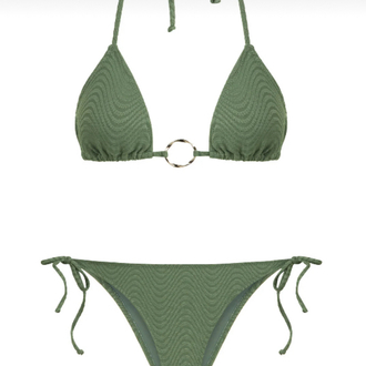 Halka aksesuarlı dokulu yeşil bikini takımı