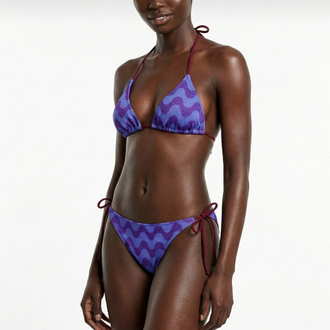 Renkli desenli triko bikini takımı