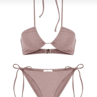 Hakter yaka gül kurusu simli bikini takımı