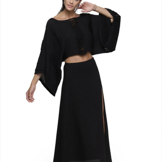Siyah boho dokuma bluz 9029