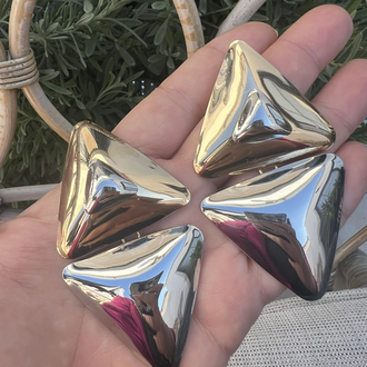 Gold silver üçgen küpe