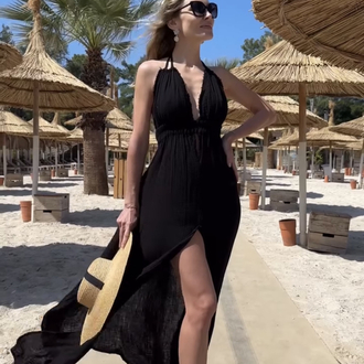 Müslin maxi elbise siyah 3530